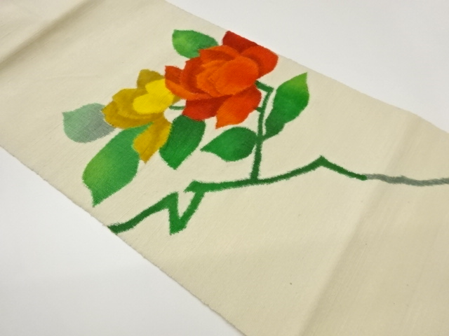 JAPANESE KIMONO / TSUMUGI ABSTRACT ROSE PATTERN WEAVING NAGOYA OBI